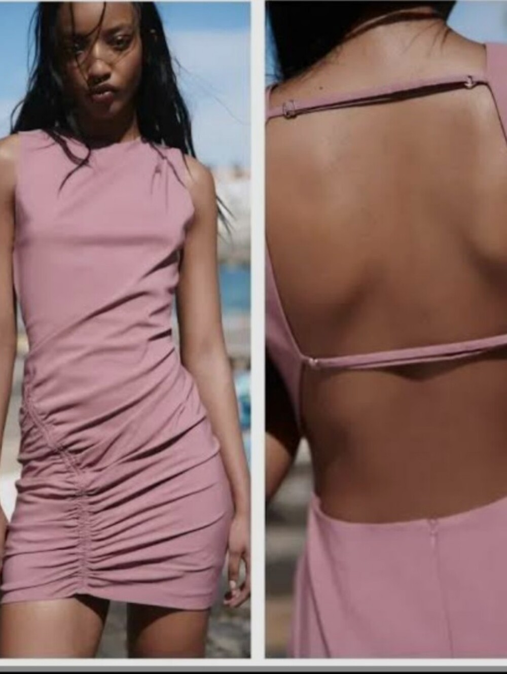 NWOT Zara Pink Open Back Ruched Bodycon Mini Dress XS XSmall